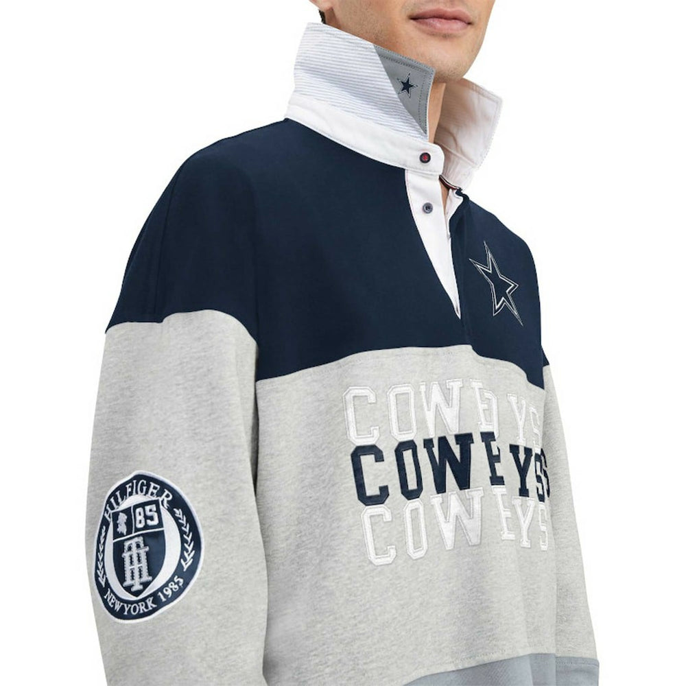 Dallas Cowboys Tommy Hilfiger Connor Oversized Rugby Long Sleeve Polo Heather Gray/Navy | NFL