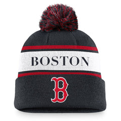 Boston Red Sox Nike Team Stripe Peak Cuffed Knit Hat with Pom - MLB