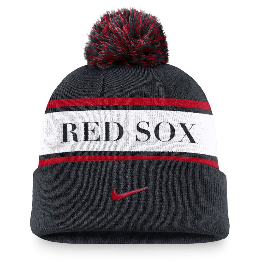 Boston Red Sox Nike Team Stripe Peak Cuffed Knit Hat with Pom - MLB