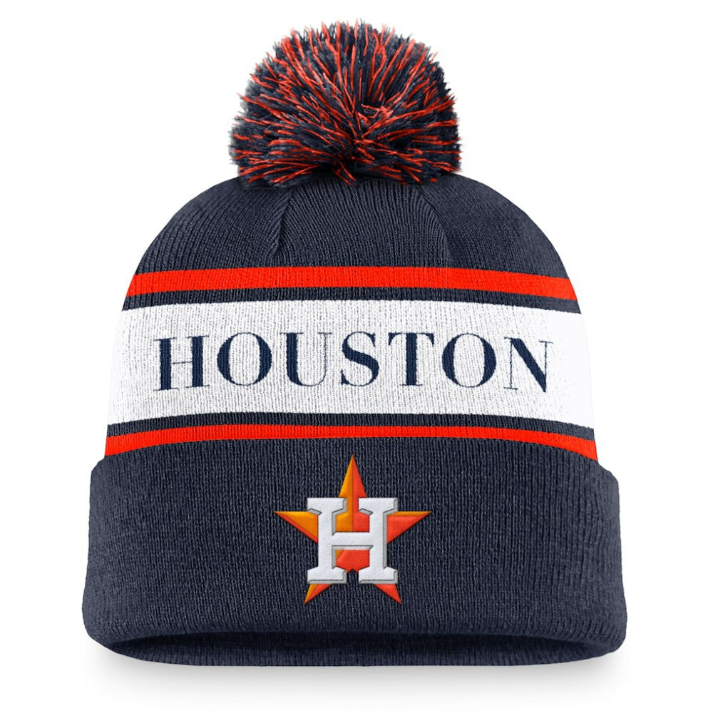 Houston Astros Nike Team Stripe Peak Cuffed Knit Hat with Pom - MLB