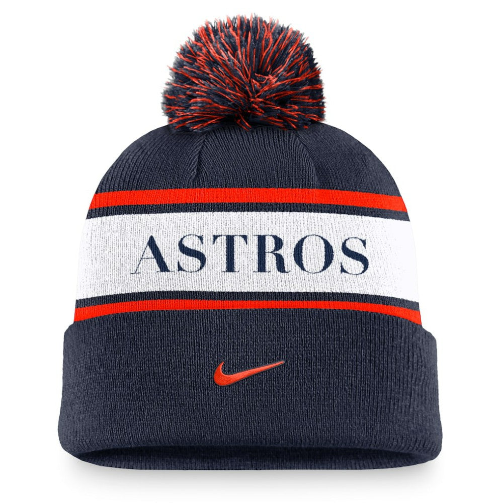 Houston Astros Nike Team Stripe Peak Cuffed Knit Hat with Pom - MLB