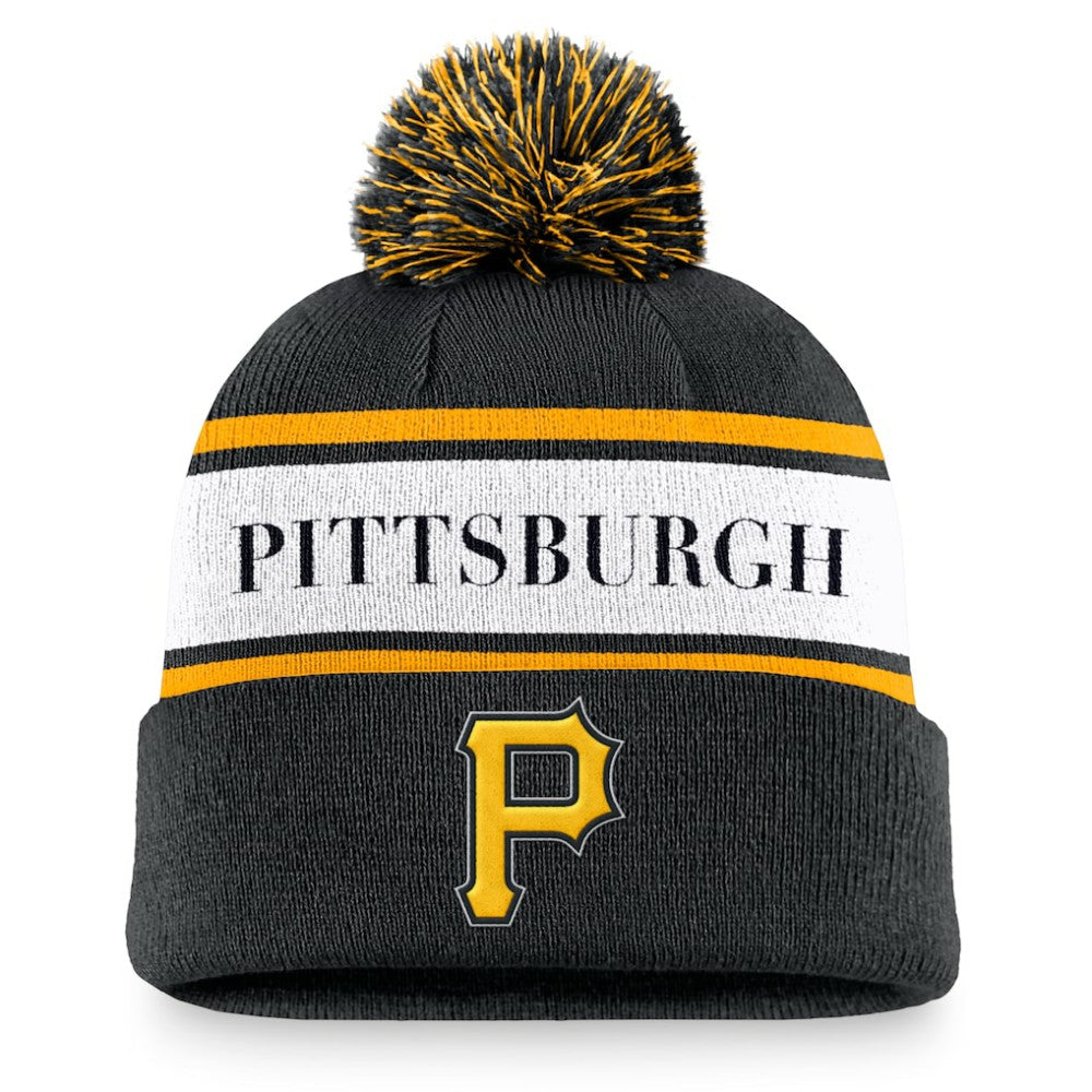Pittsburgh Pirates Nike Team Stripe Peak Cuffed Knit Hat with Pom - MLB