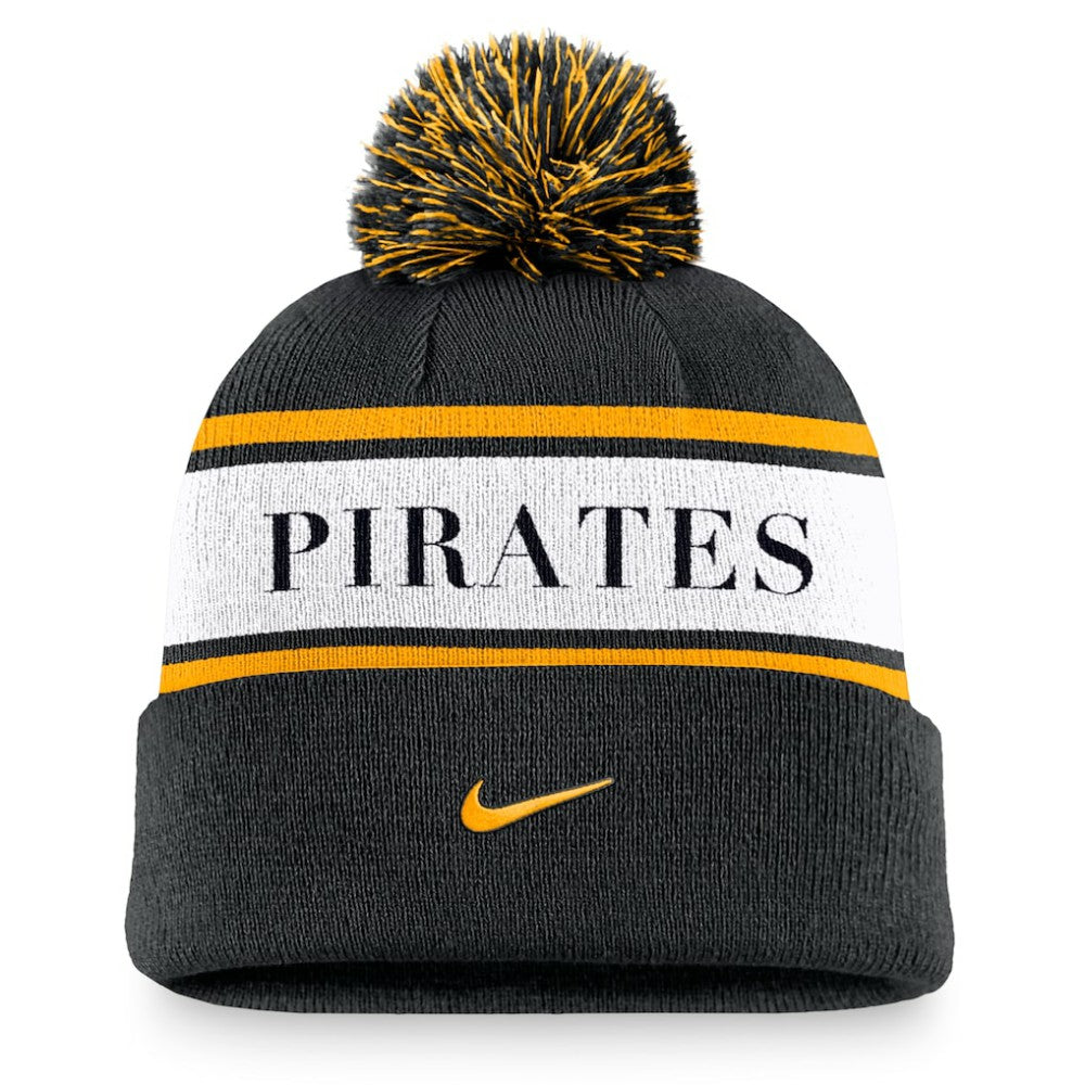 Pittsburgh Pirates Nike Team Stripe Peak Cuffed Knit Hat with Pom - MLB