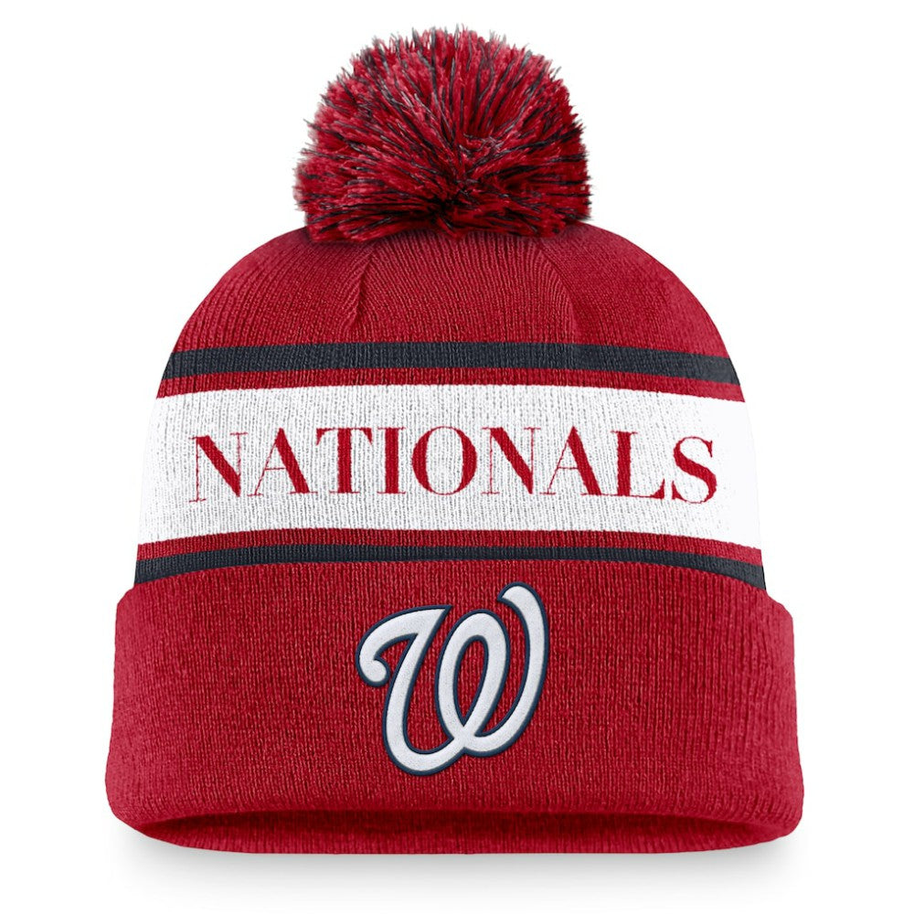 Washington Nationals Nike Team Stripe Peak Cuffed Knit Hat with Pom - MLB
