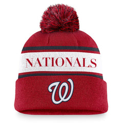 Washington Nationals Nike Team Stripe Peak Cuffed Knit Hat with Pom - MLB