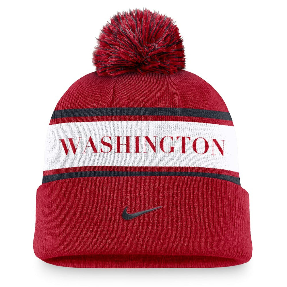 Washington Nationals Nike Team Stripe Peak Cuffed Knit Hat with Pom - MLB