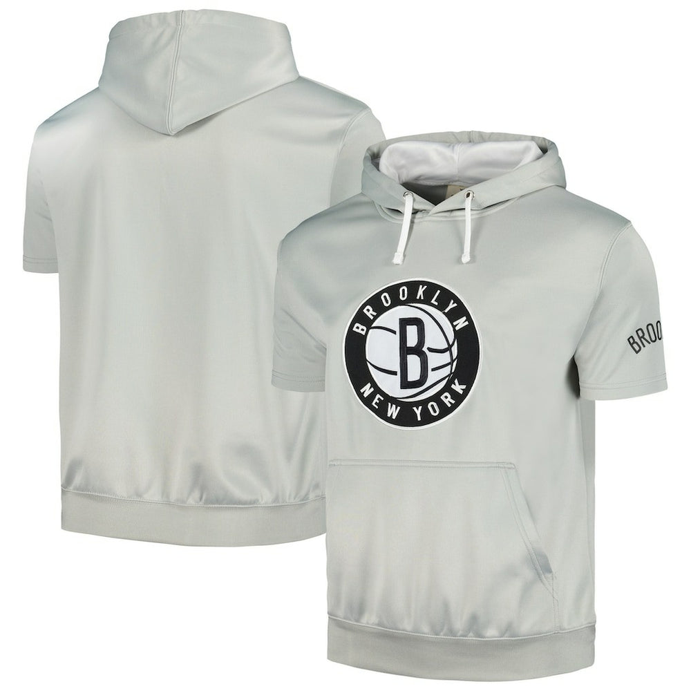 Brooklyn Nets Short Sleeve Pullover Hoodie Silver/White - NBA
