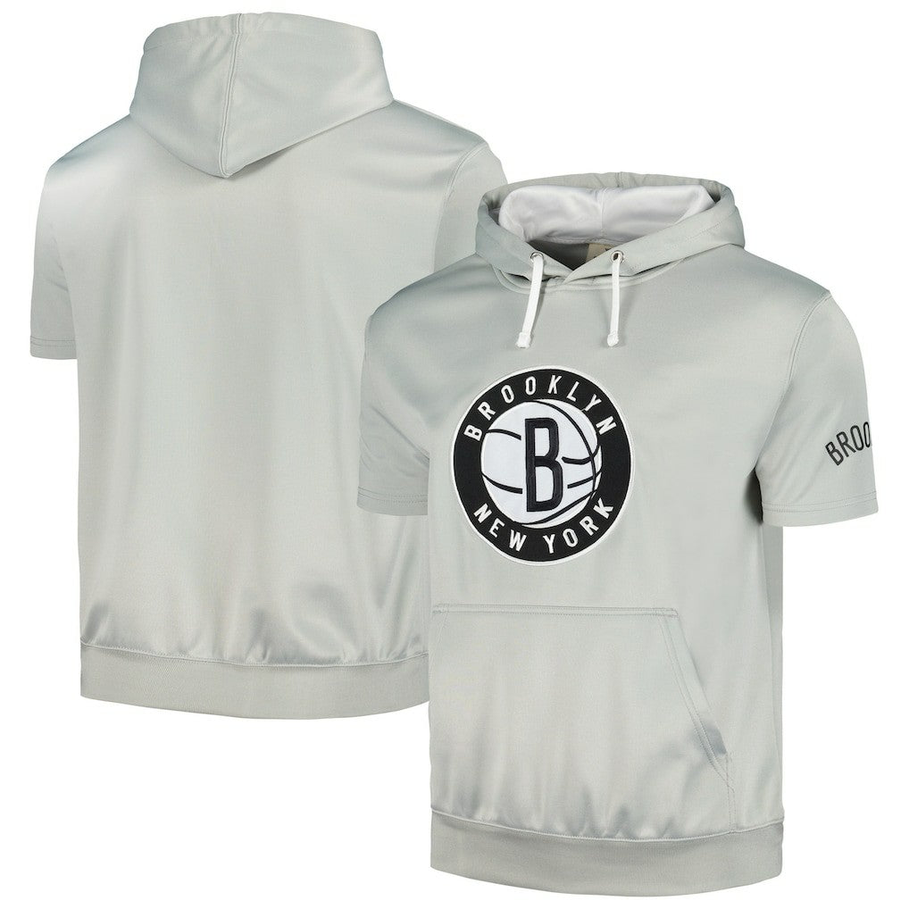 Brooklyn Nets Short Sleeve Pullover Hoodie Silver/White - NBA