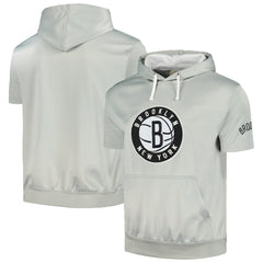 Brooklyn Nets Short Sleeve Pullover Hoodie Silver/White - NBA