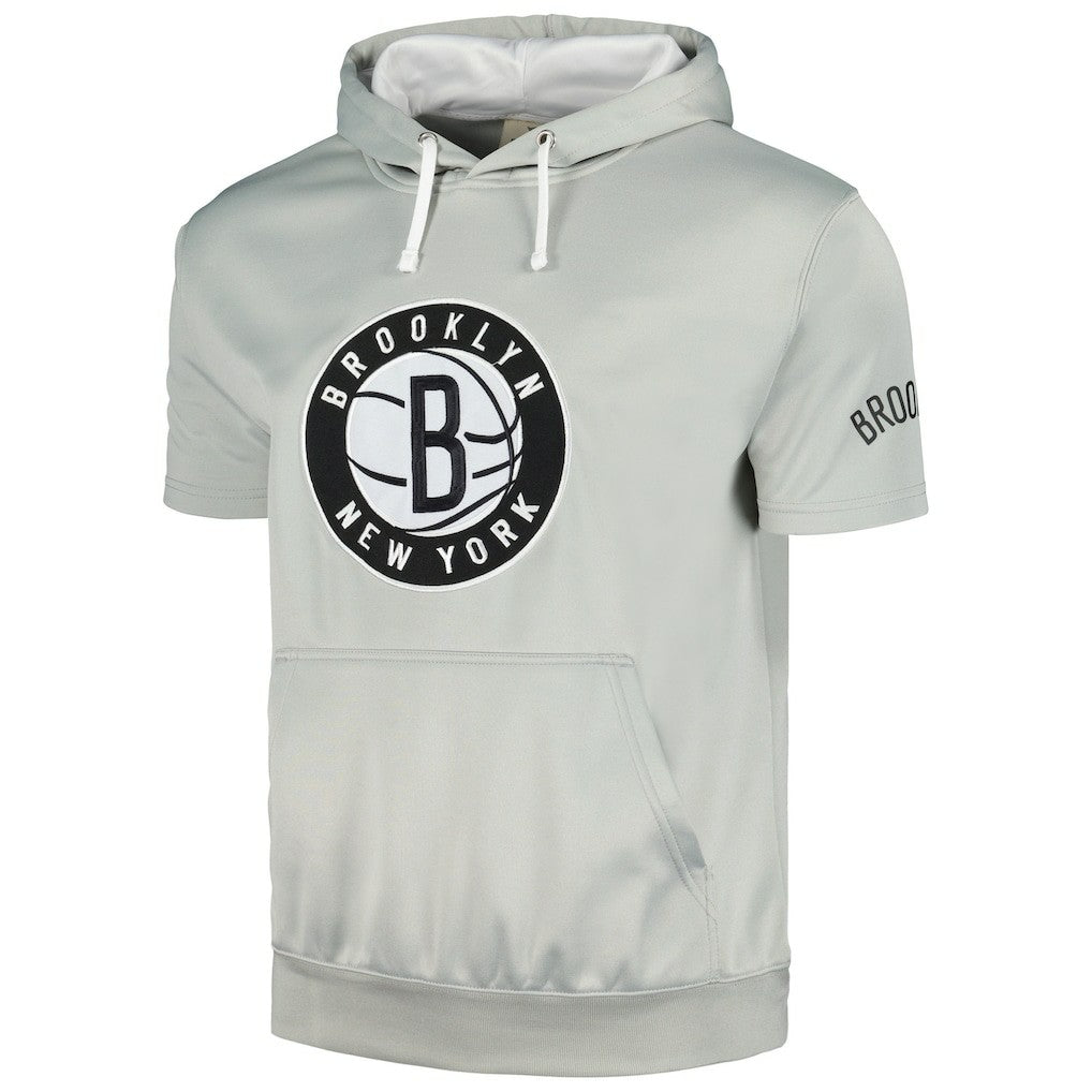 Brooklyn Nets Short Sleeve Pullover Hoodie Silver/White - NBA
