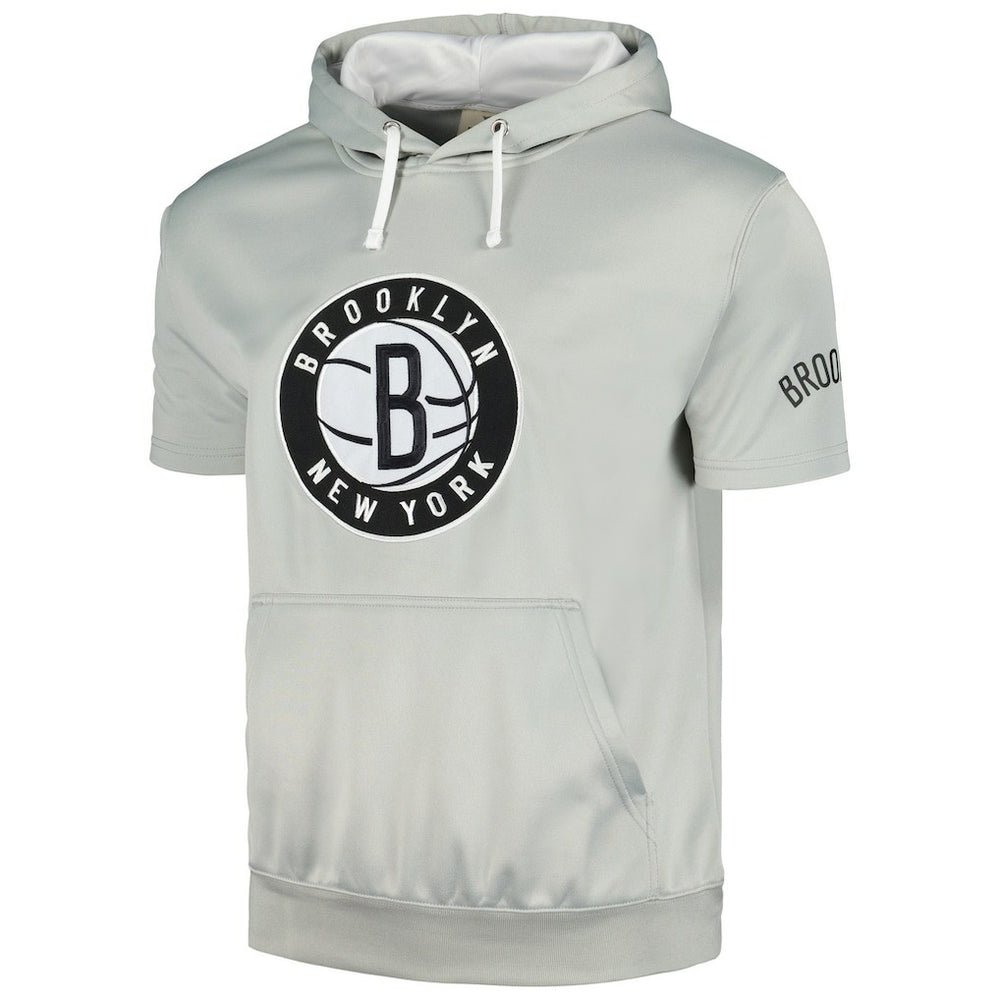 Brooklyn Nets Short Sleeve Pullover Hoodie Silver/White - NBA