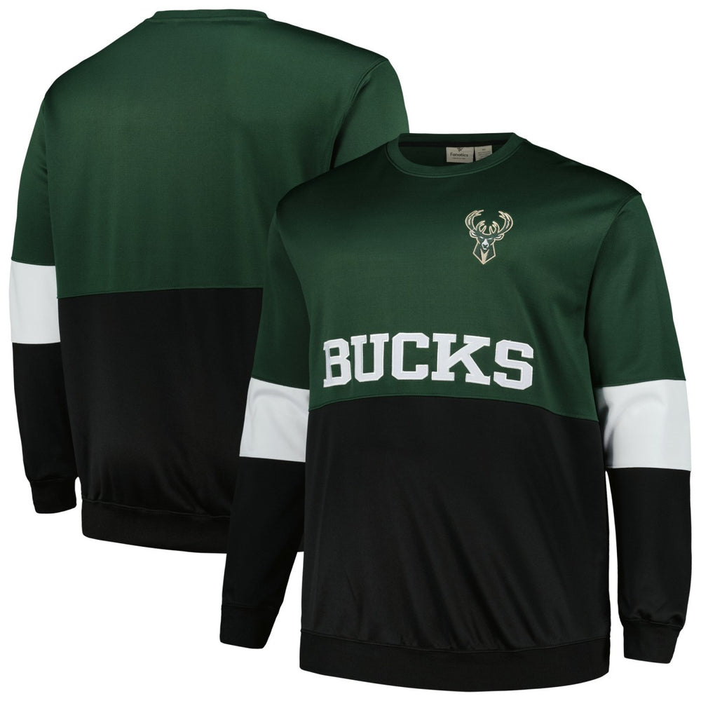 Milwaukee Bucks Big & Tall Split Pullover Sweatshirt Hunter Green/Black - NBA