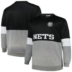 Brooklyn Nets Big & Tall Split Pullover Sweatshirt Black/Heather Gray - NBA
