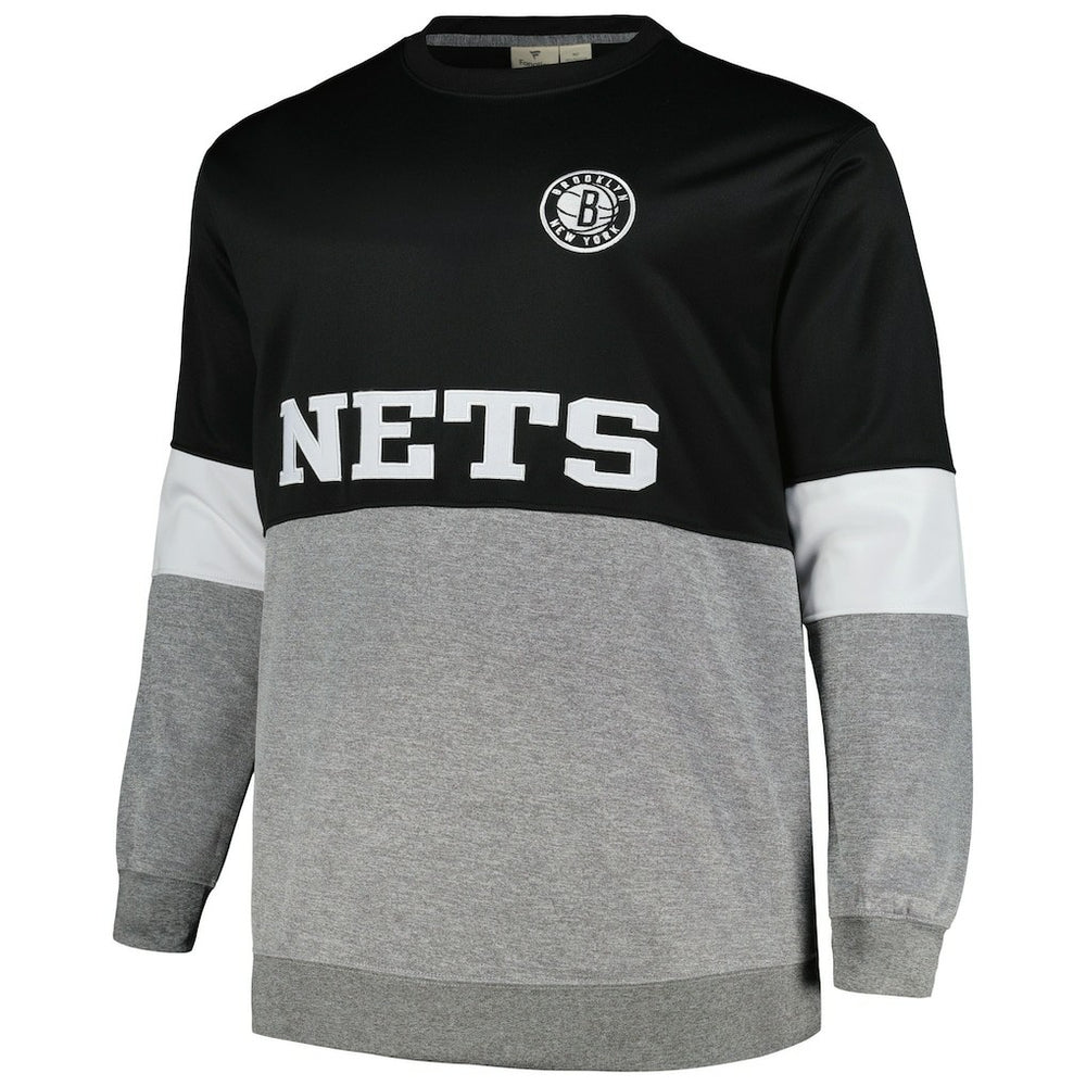 Brooklyn Nets Big & Tall Split Pullover Sweatshirt Black/Heather Gray - NBA