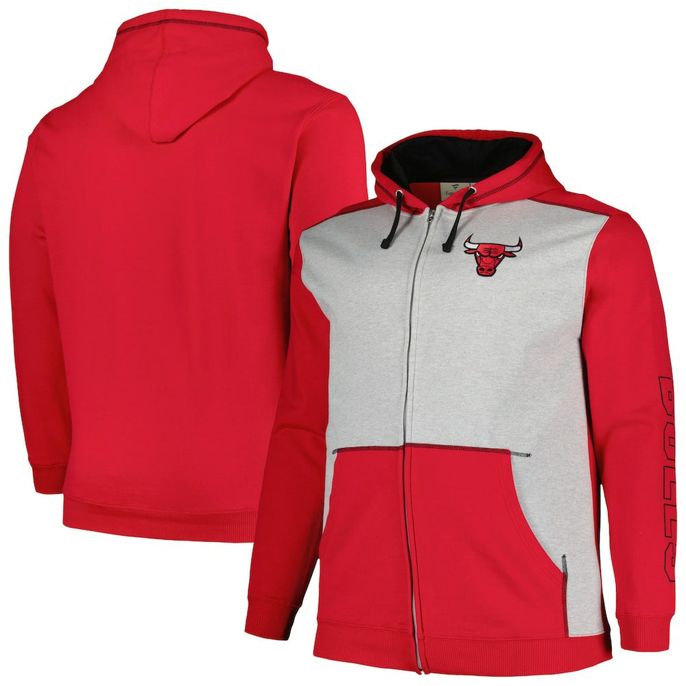 Chicago Bulls Big & Tall Contrast Pieced Stitched Full-Zip Hoodie Red/Heather Gray - NBA