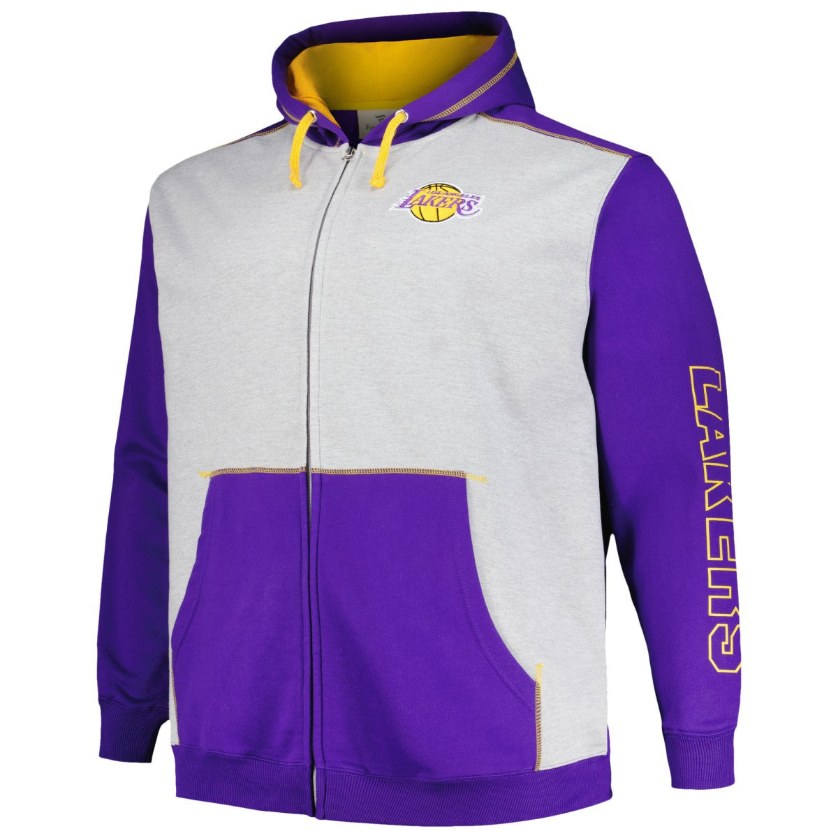 Los Angeles Lakers Big & Tall Contrast Pieced Stitched Full-Zip Hoodie Purple/Heather Gray - NBA