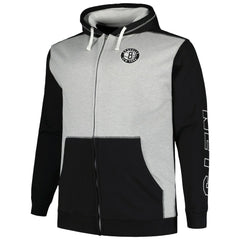 Brooklyn Nets Big & Tall Contrast Pieced Stitched Full-Zip Hoodie Black/Heather Gray - NBA
