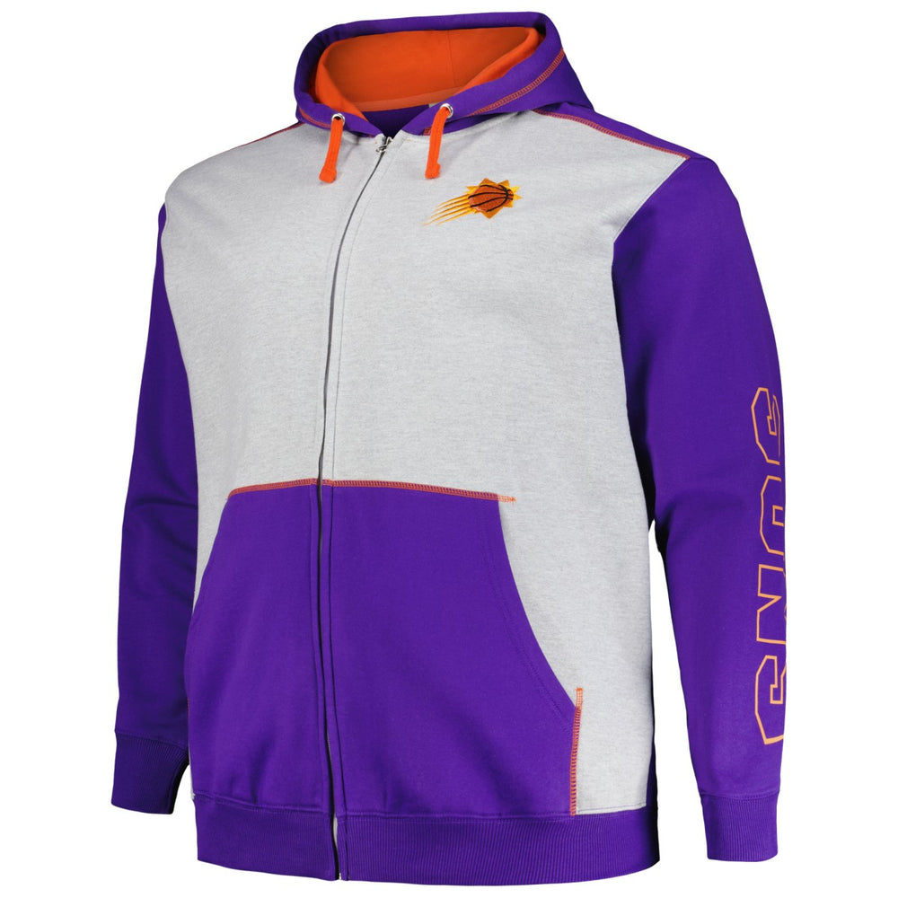 Phoenix Suns Big & Tall Contrast Pieced Stitched Full-Zip Hoodie Purple/Heather Gray - NBA
