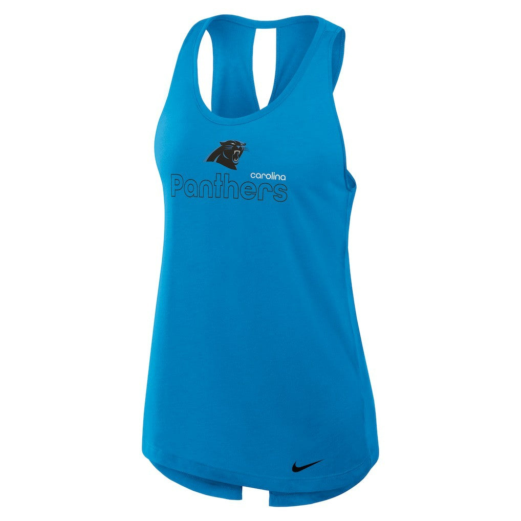 Carolina Panthers Women's Open-Back Crisscross Dri-FIT Tank Top Blue | Nike for Sale