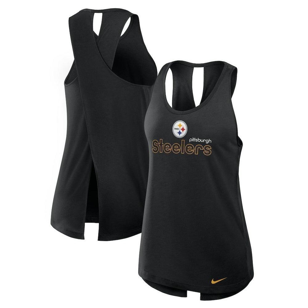 Pittsburgh Steelers Women's Open-Back Crisscross Dri-FIT Tank Top Black | Nike for Sale