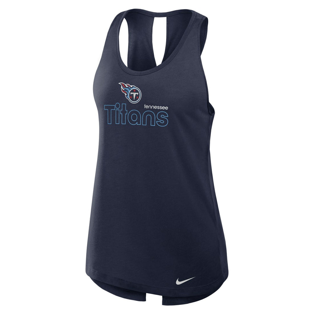 Tennessee Titans Women's Open-Back Crisscross Dri-FIT Tank Top Navy | Nike for Sale