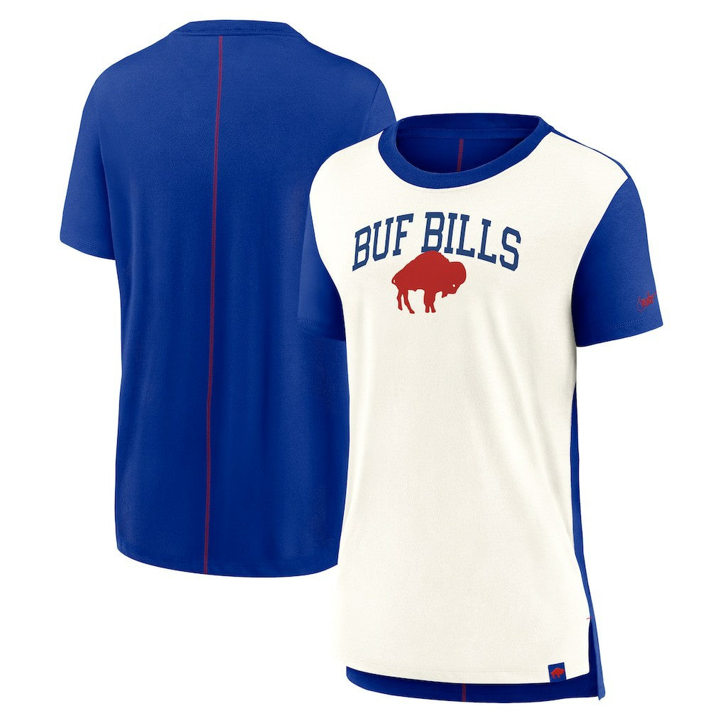 Buffalo Bills Women's Wordmark Tri-Blend T-Shirt Cream/Royal | Nike for Sale