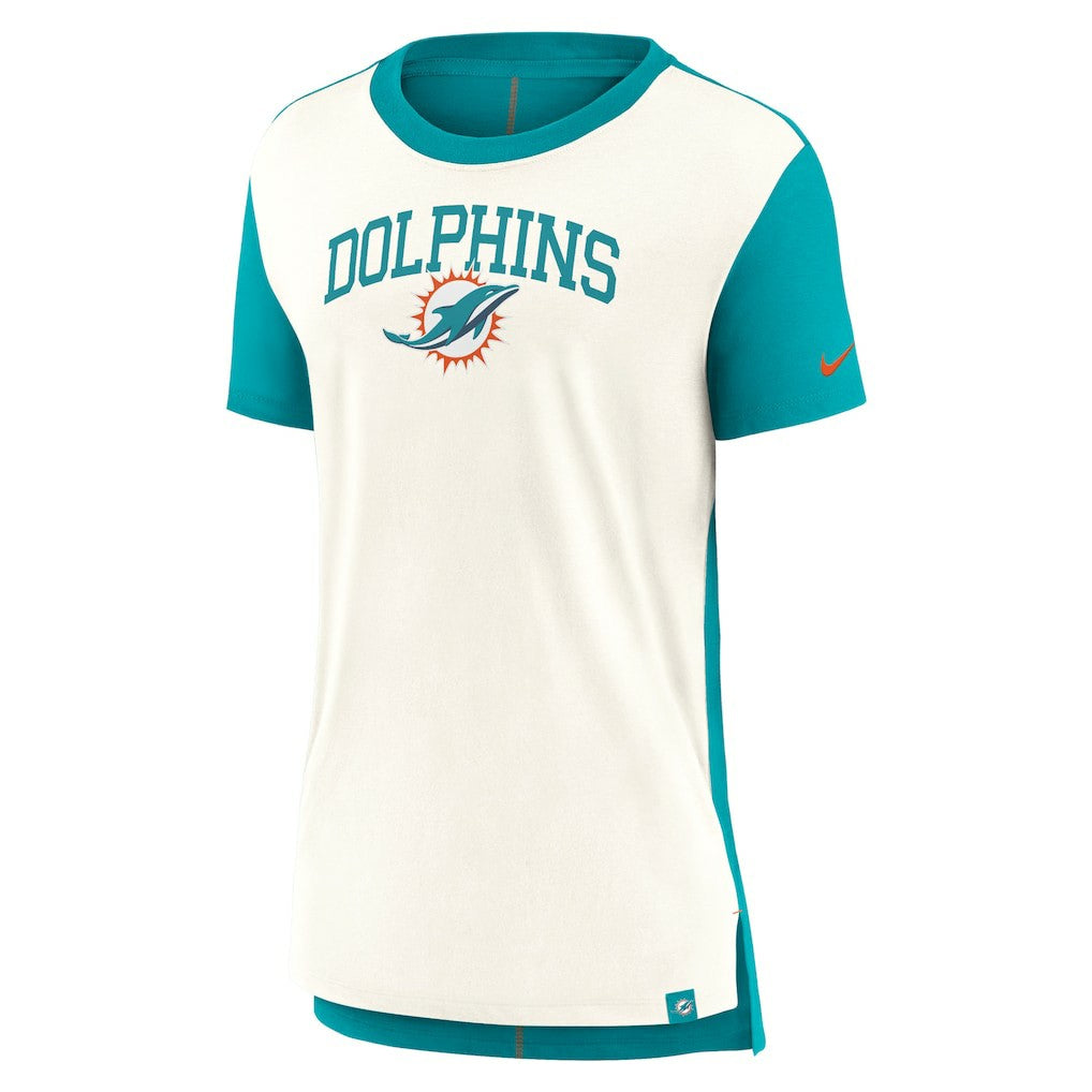 Miami Dolphins Women's Wordmark Tri-Blend T-Shirt Cream/Aqua | Nike for Sale