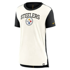 Pittsburgh Steelers Women's Wordmark Tri-Blend T-Shirt Cream/Black | Nike for Sale