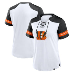 Cincinnati Bengals Women's Foiled Primary Lace-Up T-Shirt White/Black | Fanatics