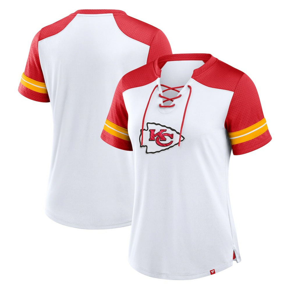 Kansas City Chiefs Women's Foiled Primary Lace-Up T-Shirt White/Red | Fanatics