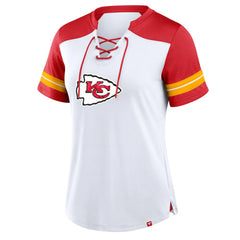 Kansas City Chiefs Women's Foiled Primary Lace-Up T-Shirt White/Red | Fanatics