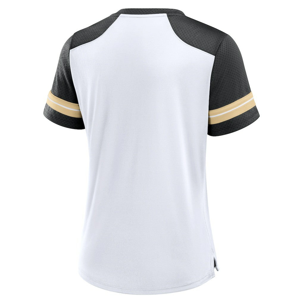 New Orleans Saints Women's Foiled Primary Lace-Up T-Shirt White/Black | Fanatics