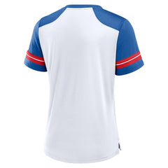 New York Giants Women's Foiled Primary Lace-Up T-Shirt White/Royal | Fanatics