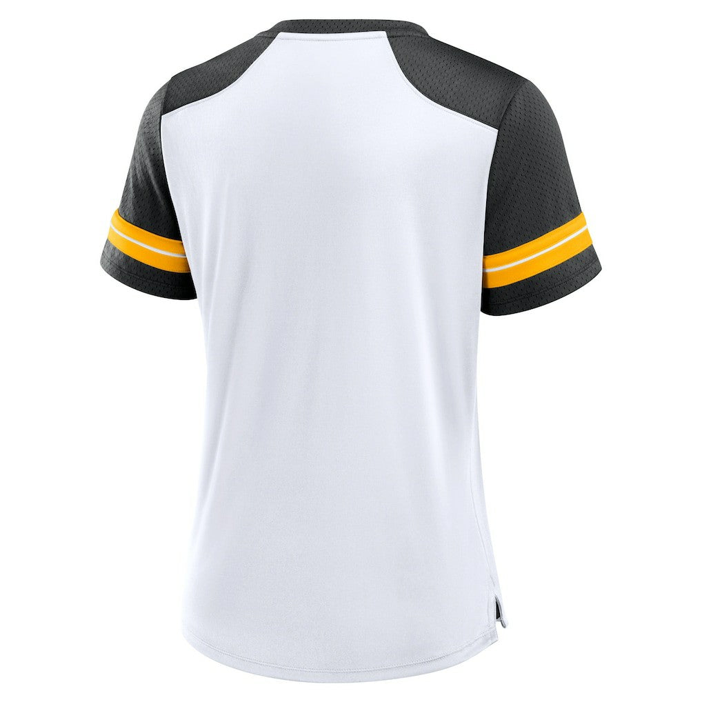 Pittsburgh Steelers Women's Foiled Primary Lace-Up T-Shirt White/Black | Fanatics