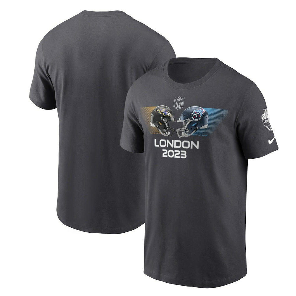 Baltimore Ravens vs. Tennessee Titans 2023 London Game Essential T-Shirt Anthracite | Nike for Sale