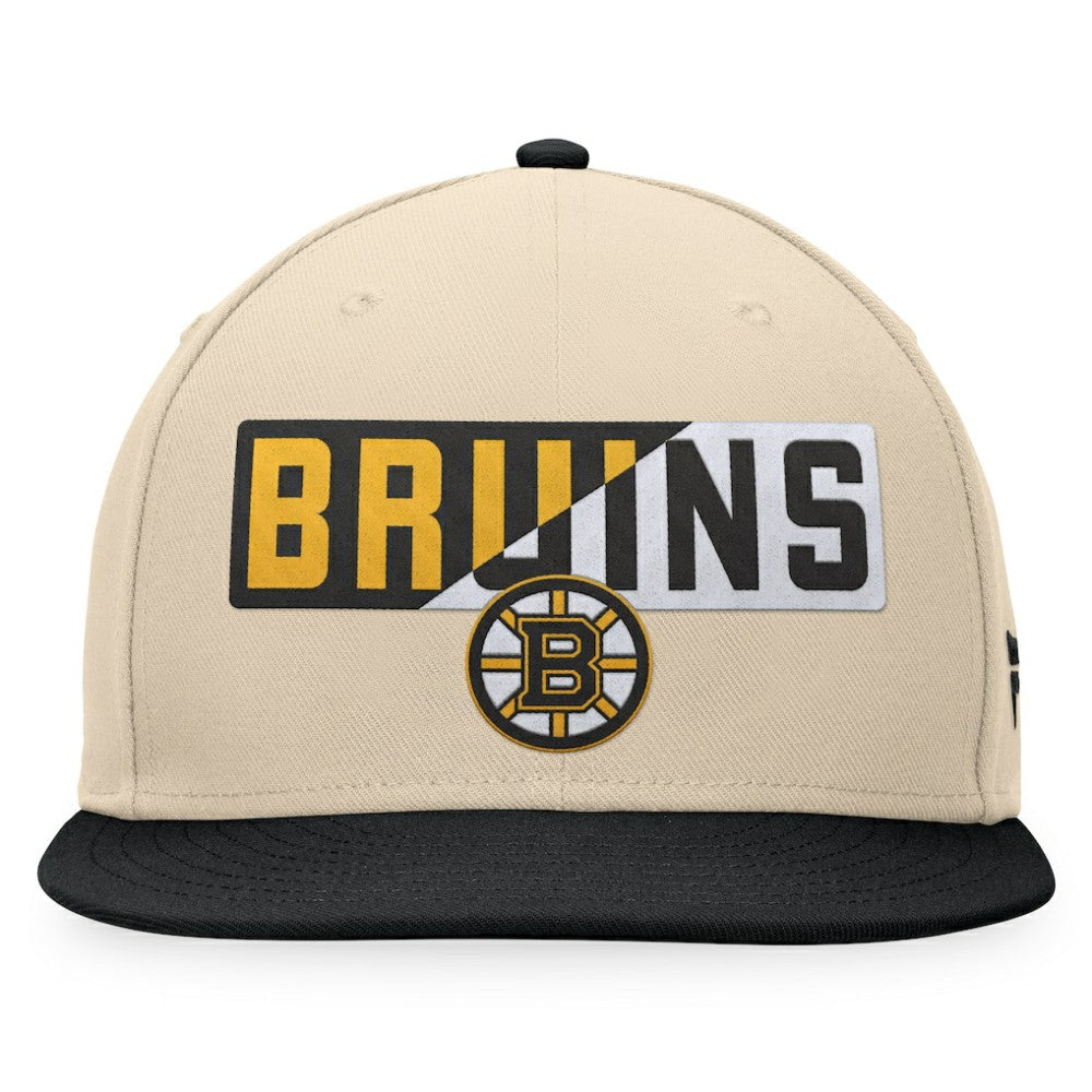 Boston Bruins Fanatics Goalaso Snapback Hat - Cream/Black - NHL