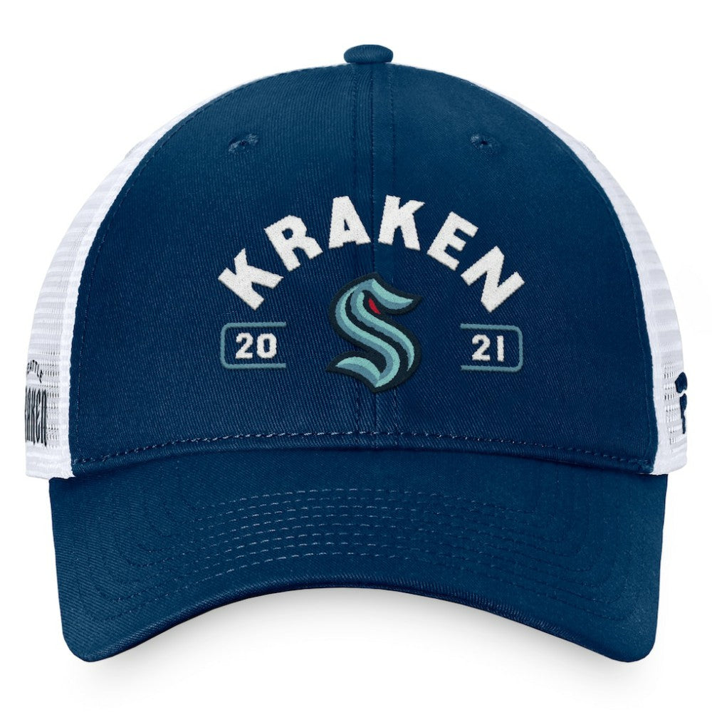Seattle Kraken Fanatics Free Kick Trucker Adjustable Hat - Deep Sea Blue/White - NHL