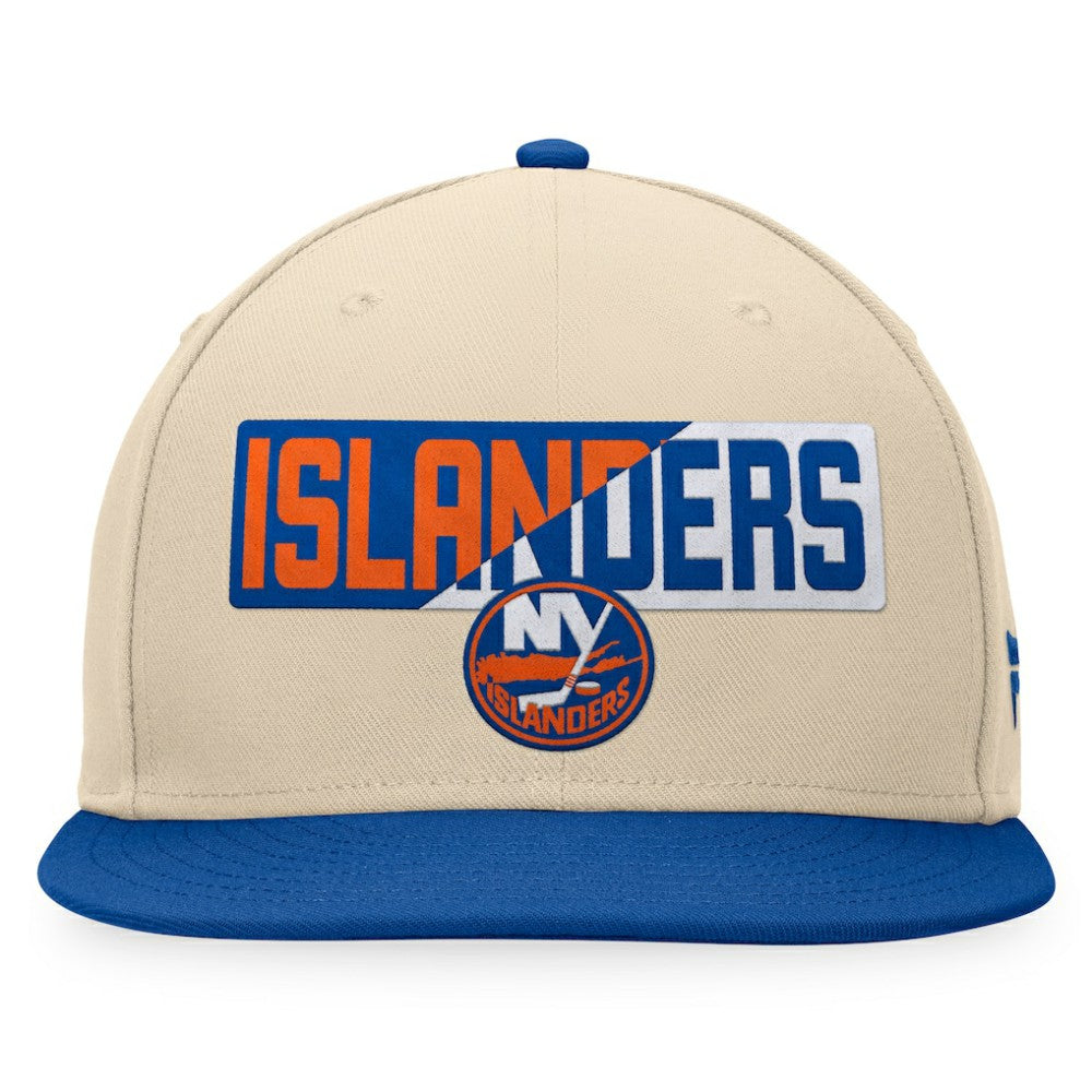 New York Islanders Fanatics Goalaso Snapback Hat - Cream/Royal - NHL