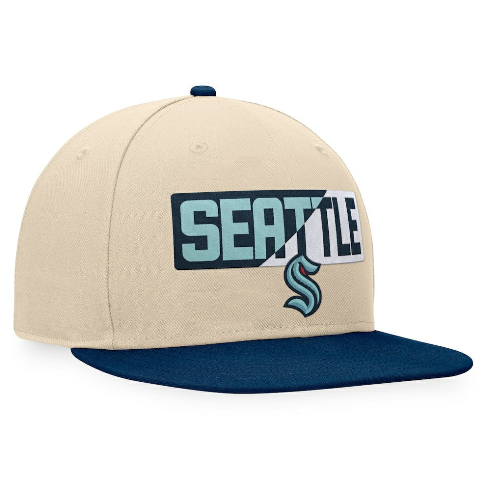 Seattle Kraken Fanatics Goalaso Snapback Hat - Cream/Deep Sea Blue - NHL