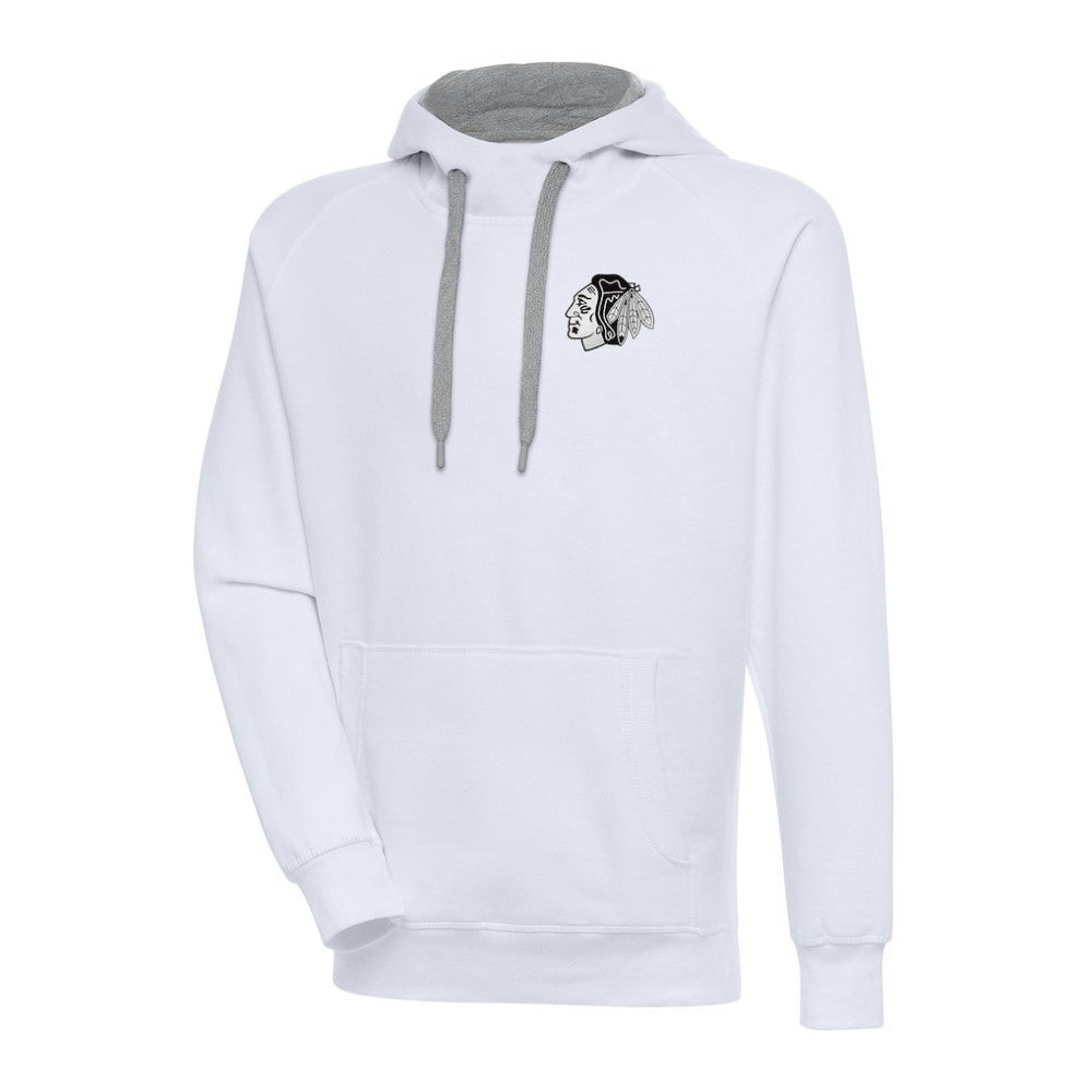 Chicago Blackhawks Antigua Metallic Logo Victory Pullover Hoodie - White - NHL