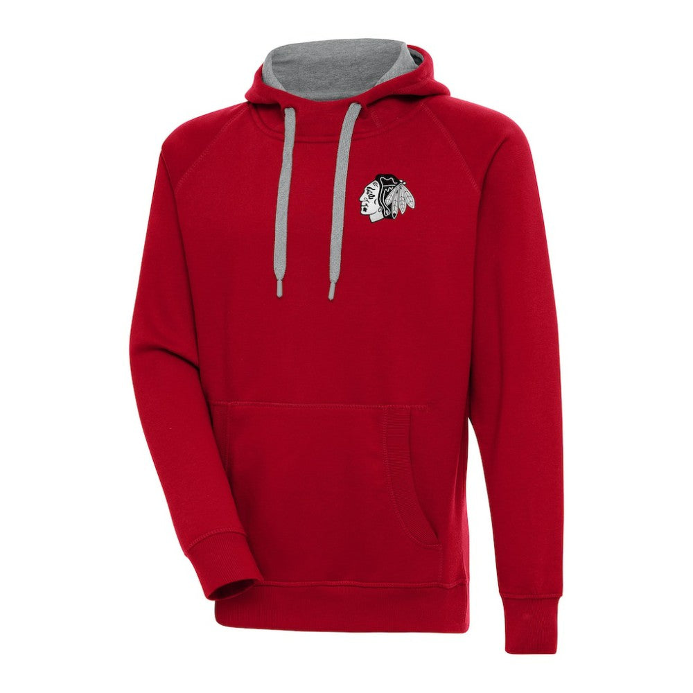 Chicago Blackhawks Antigua Metallic Logo Victory Pullover Hoodie - Red - NHL