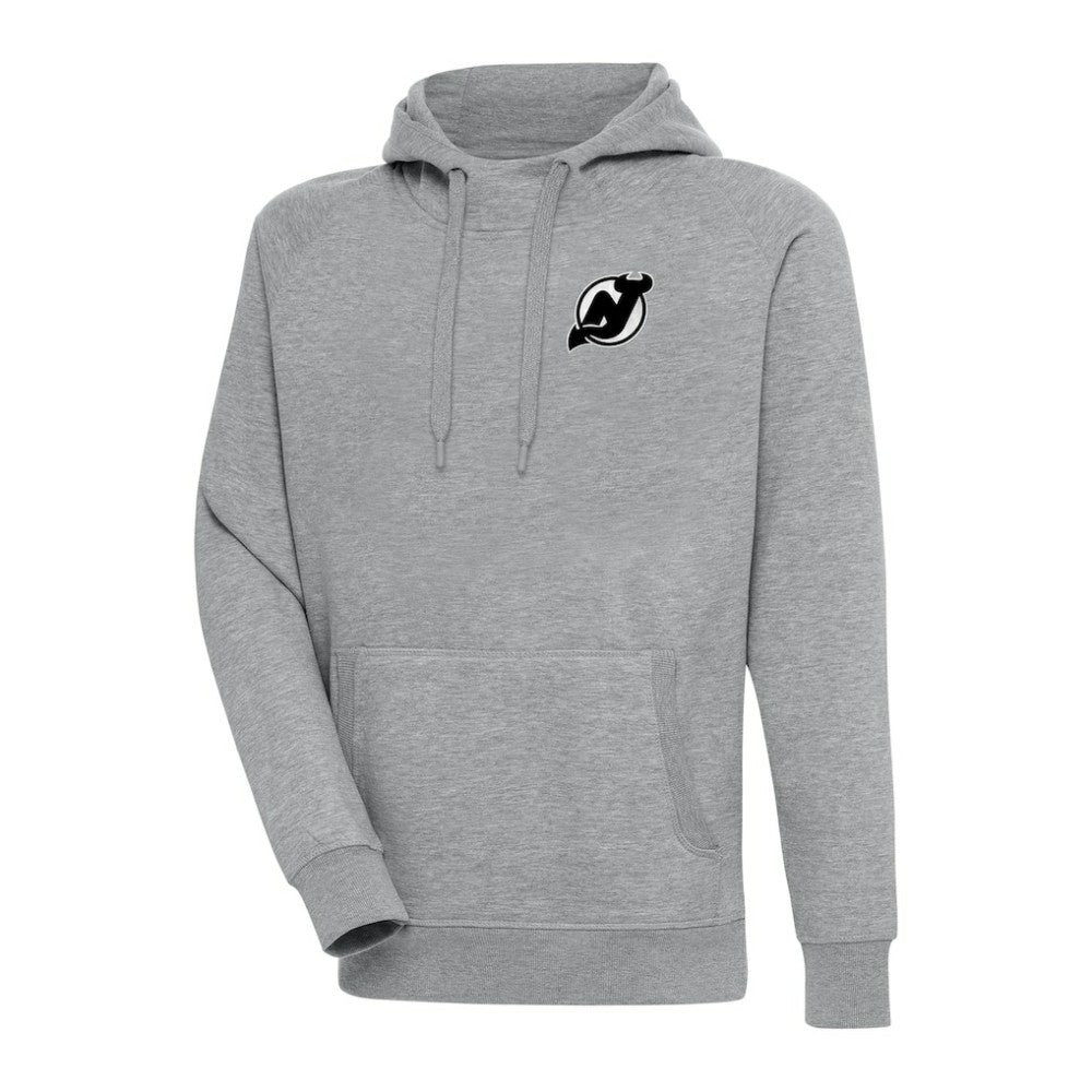 New Jersey Devils Antigua Metallic Logo Victory Pullover Hoodie - Heather Gray - NHL