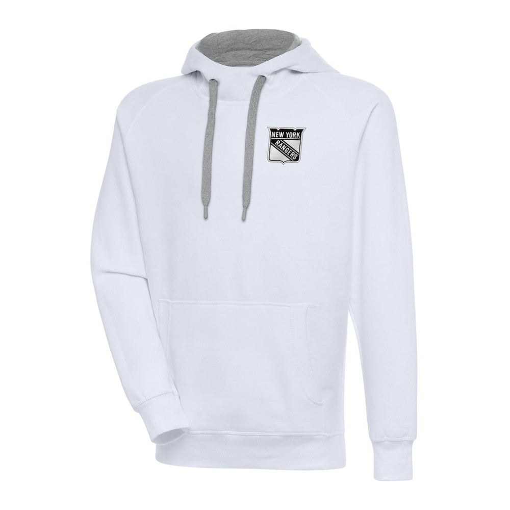 New York Rangers Antigua Metallic Logo Victory Pullover Hoodie - White - NHL