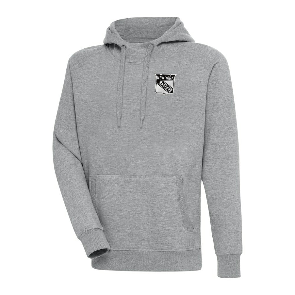 New York Rangers Antigua Metallic Logo Victory Pullover Hoodie - Heather Gray - NHL