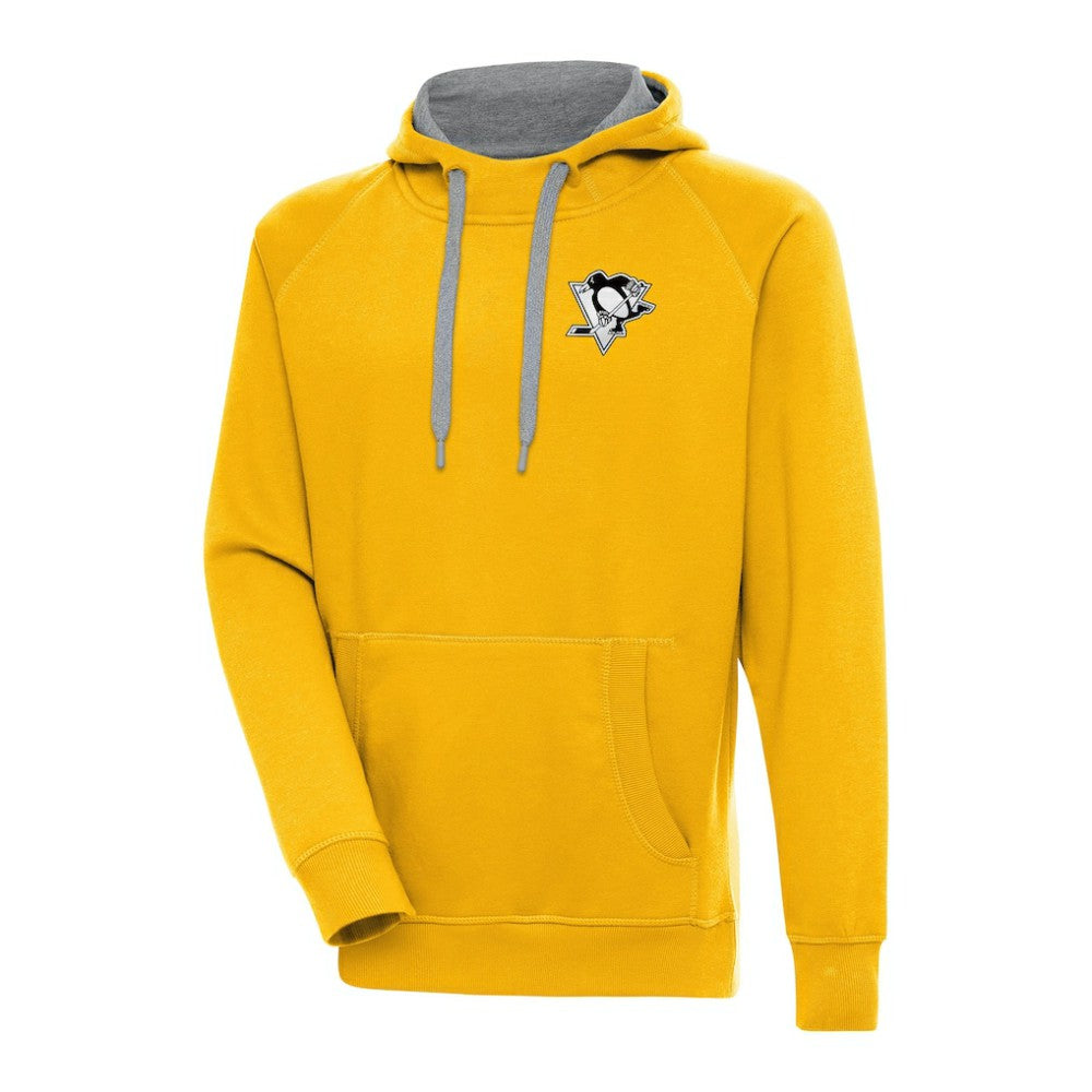 Pittsburgh Penguins Antigua Metallic Logo Victory Pullover Hoodie - Gold - NHL