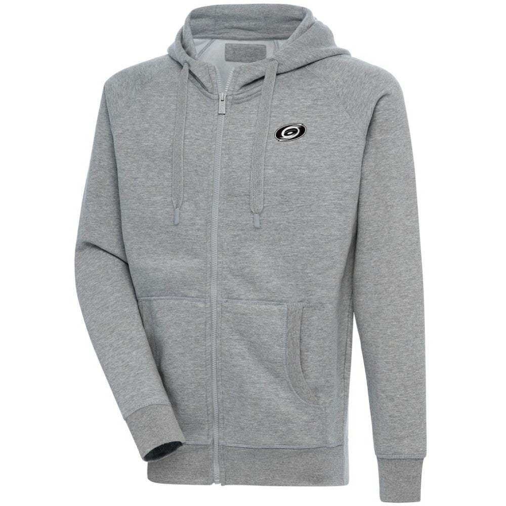 Carolina Hurricanes Antigua Metallic Logo Victory Full-Zip Hoodie - Heather Gray - NHL