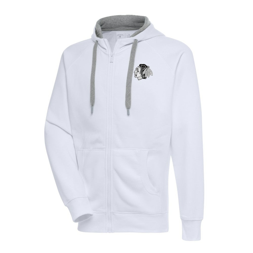 Chicago Blackhawks Antigua Metallic Logo Victory Full-Zip Hoodie - White - NHL