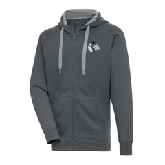 Chicago Blackhawks Antigua Metallic Logo Victory Full-Zip Hoodie - Charcoal - NHL