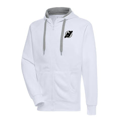 New Jersey Devils Antigua Metallic Logo Victory Full-Zip Hoodie - White - NHL
