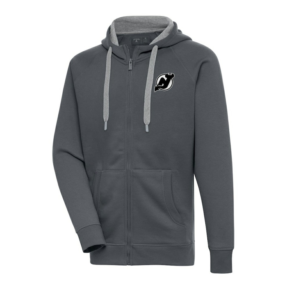 New Jersey Devils Antigua Metallic Logo Victory Full-Zip Hoodie - Charcoal - NHL